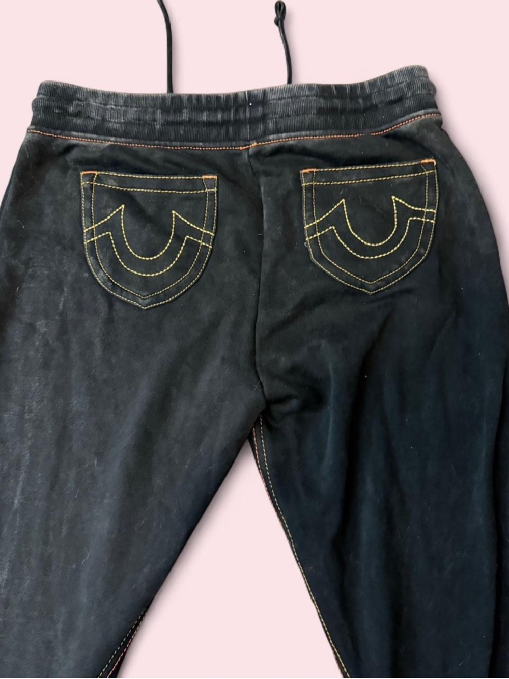 True Religion Black Flared Track Pants with White Horseshoe Logo